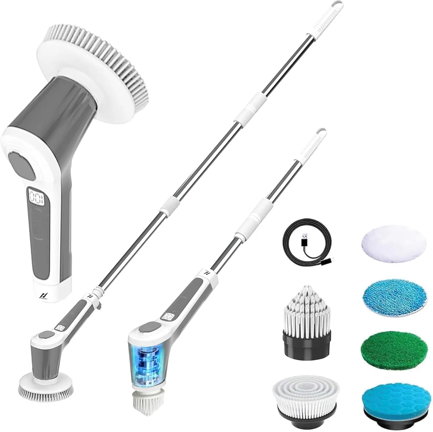 

Electric Spin Scrubber, Cordless Cleaning Brush IPX7 Waterproof with 6 Replaceable Brush Heads, 2H Power Dual Speed, Shower