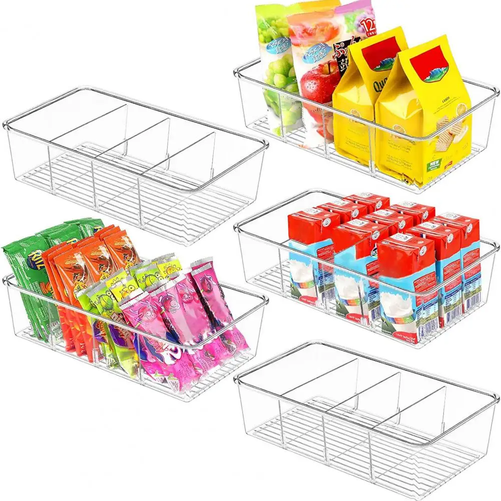 

Durable Refrigerator Organizer Storage Box with 4 Compartments Efficient Storage Box Stackable Capacity 4 for Countertop