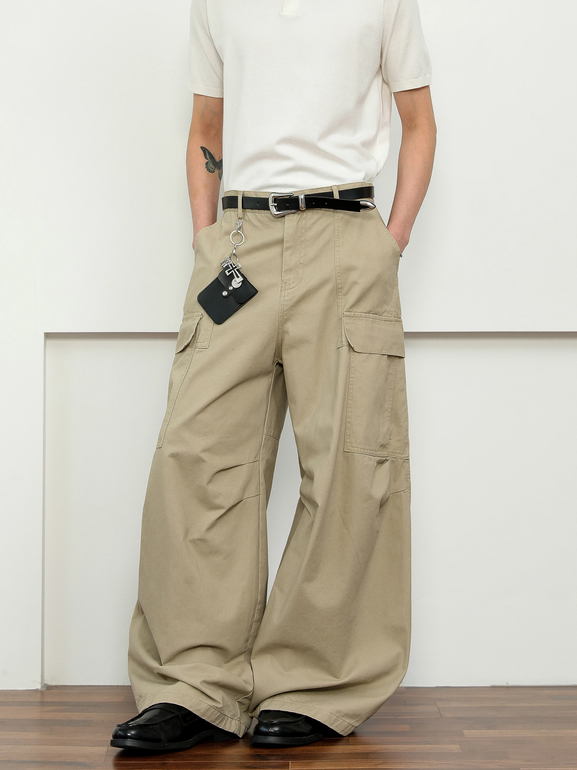 

Retro American Trousers Men's Summer Casual Pants Long Drapey Wide Leg Scythe Sle Workwear Loose Fit Straight Leg Trousers