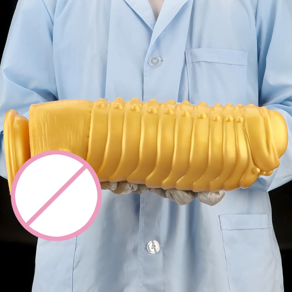 12cm Liquid Silicone Giant Anal Plug Strong Suction Cup Gold Huge Dildo Caterpillar Anal Dilator Simulated Penis Man Masturbator