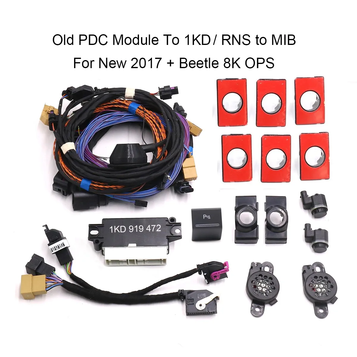 

For New 2017 + Beetle Upgrade Old PDC Module To 1KD / RNS to MIB Park Pilot Front and Rear 8 Sensor 8K Parking PDC OPS