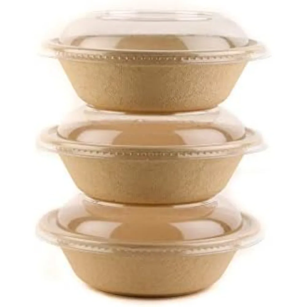 Disposable Tableware, 32oz Round Bowls with Dome Lids, Sturdy Compostable Eco Friendly Environmental,Tableware, 500 Count