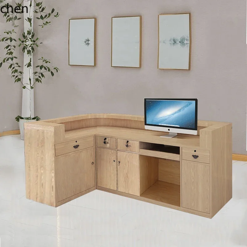 HT Simple Company Hotel Front Desk Curved Corner Cashier Clothing Store Small Reception Bar