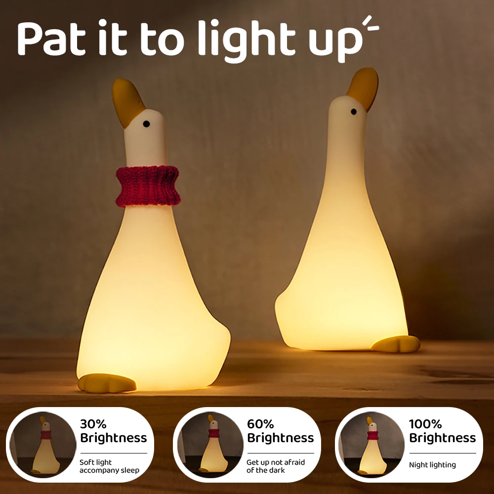 Cute Duck Night Light Silicone Nursery Sleeping Lamp Rechargeable 3 dimmable Levels Table Lamp with Touch Sensor for Bedrooms