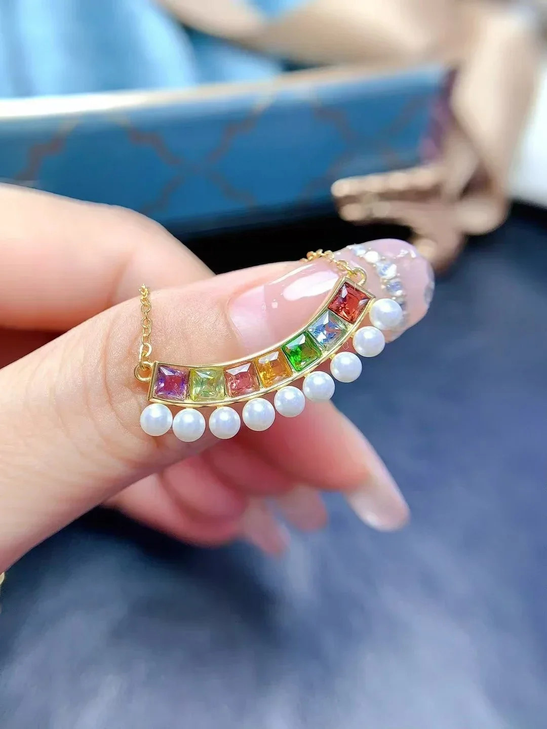 

Natural Multicolor Tourmaline Jewelry 925 Silver Pendant with Gold Plated Tourmaline Ring 3mm Fashiongemstone Jewelry