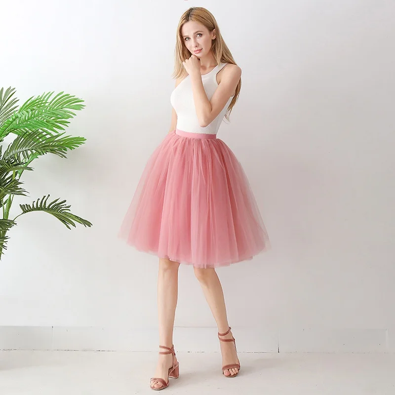Gonna in tulle a pieghe al ginocchio per adulti 65 cm Puffy f-lunghezza Primavera Estate A-Line Tutu Gonne Street Sle Colore puro