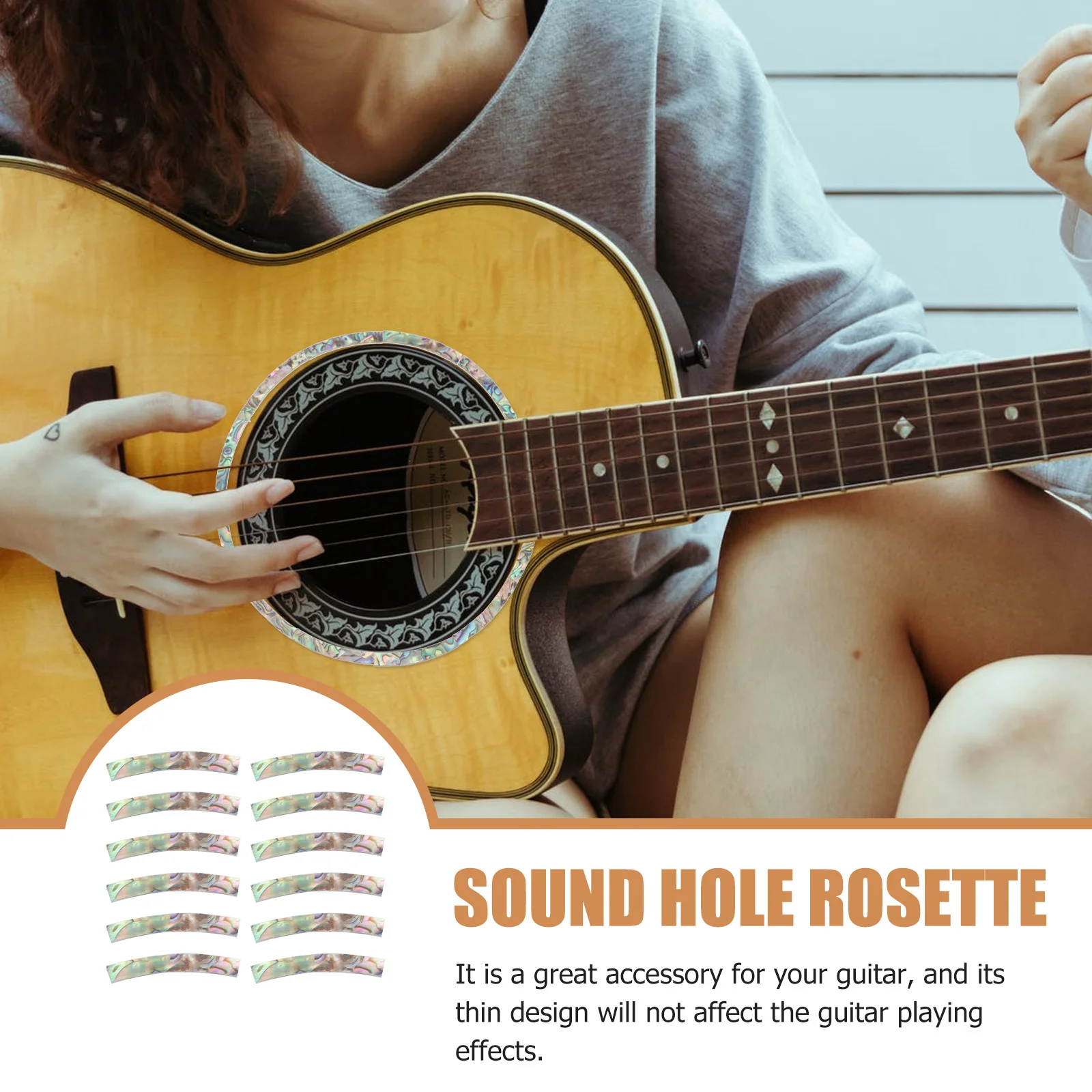 12 Buah Stiker Lubang Suara Gitar Dekorasi untuk Gitar Klasik Akustik Roset Inlay Perekat Pvc Tahan Lama Gaya Kayu Abalon