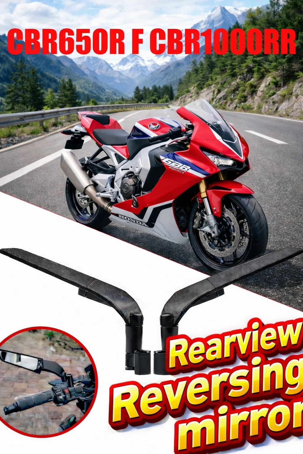 

For CBR650R F CBR1000RR CBR600RR CBR 250R 300R 400RR 500R Motorcycle Mirror Modified Wind Wing Rotating Rearview Mirror