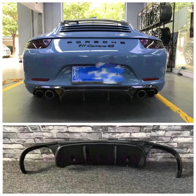 

Real Carbon Fiber Rear Trunk Diffuser Bumper Lip Spoiler Cover For Porsche 911 991 2012 2013 2014 2015