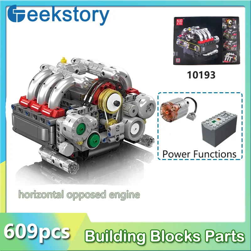 609PCS Horizontal Opposed Engine Model Technical Building Blocks Set 10193 MOC Kids Gift Ornaments Bricks Creative Assembled Toy