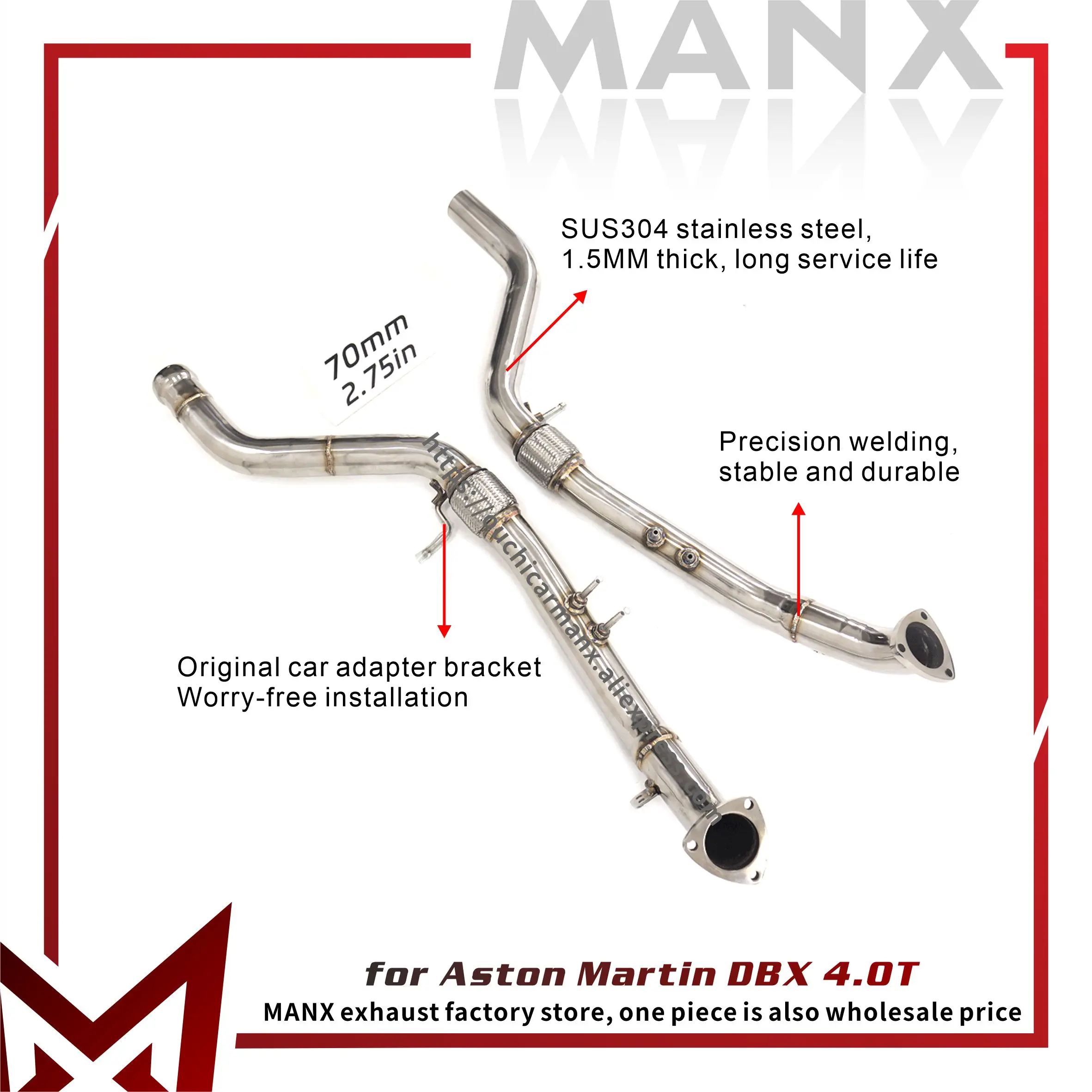 

MANX Resonant Tube for Aston Martin DBX 4.0T Direct bolt installation Exhaust system High precision DIY modification SS304