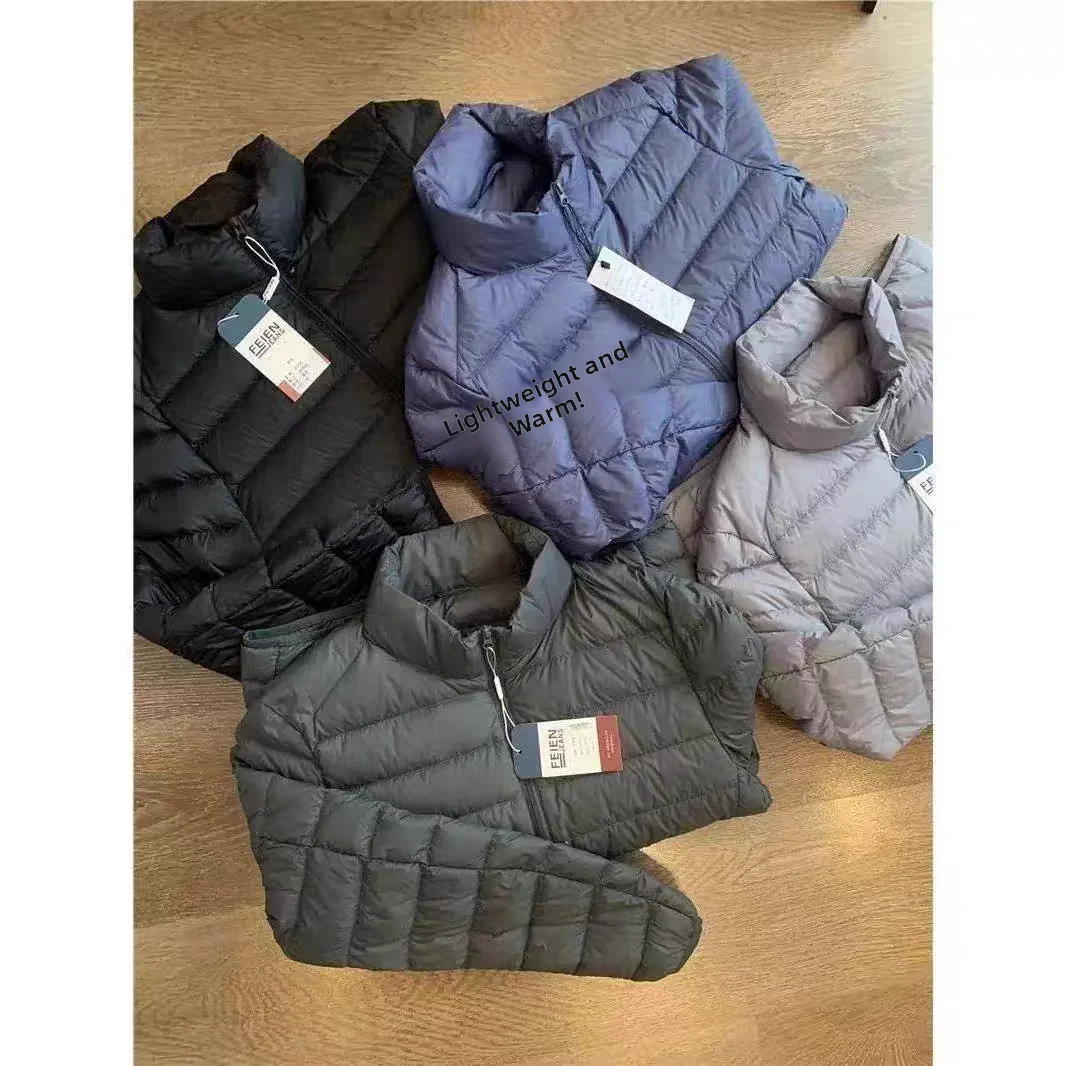 New 2024 Men's Lightweight down Cotton Jacket Short Style Stand Collar Warm Autumn Winter Outerwear Standard Fit Polyester Fiber