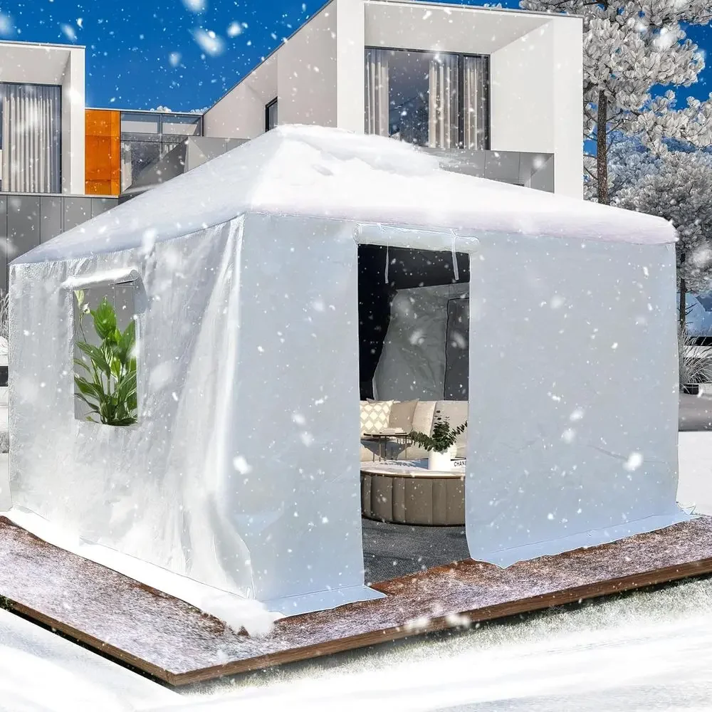 

All-Season 12x12 Outdoor Gazebo Cover with Sidewalls and Mesh Windows, White