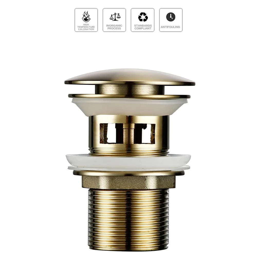 Bathroom Sink Drain Wash Basin Drainer Waste Pipe Sink Plug Pop-Up Button Luxury Brush Gold Brass Material Matt Black Rose
