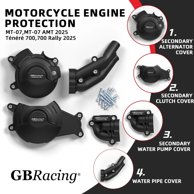 GBRacing – ensemble de protection de moteur pour moto, pour YAMAHA 2025 MT-07/MT-07 AMT/Ténéré 700/700, rallye GBRacing, avec couvercles secondaires et d'embrayage