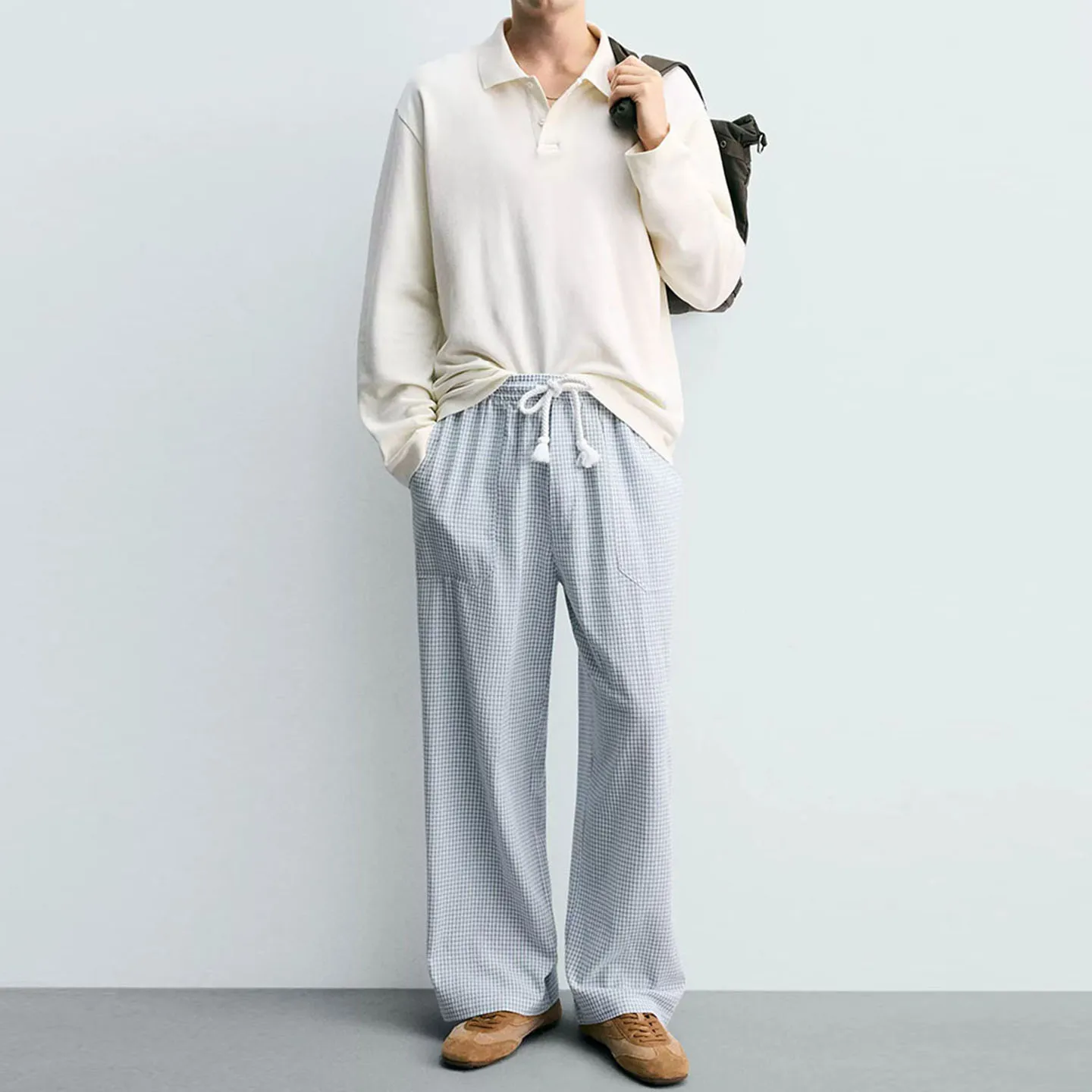 Men's Fashionable Casual Plaid Pants Straight Leg Fit All Seasons Wear Personality Style 2026 New Summer Collection