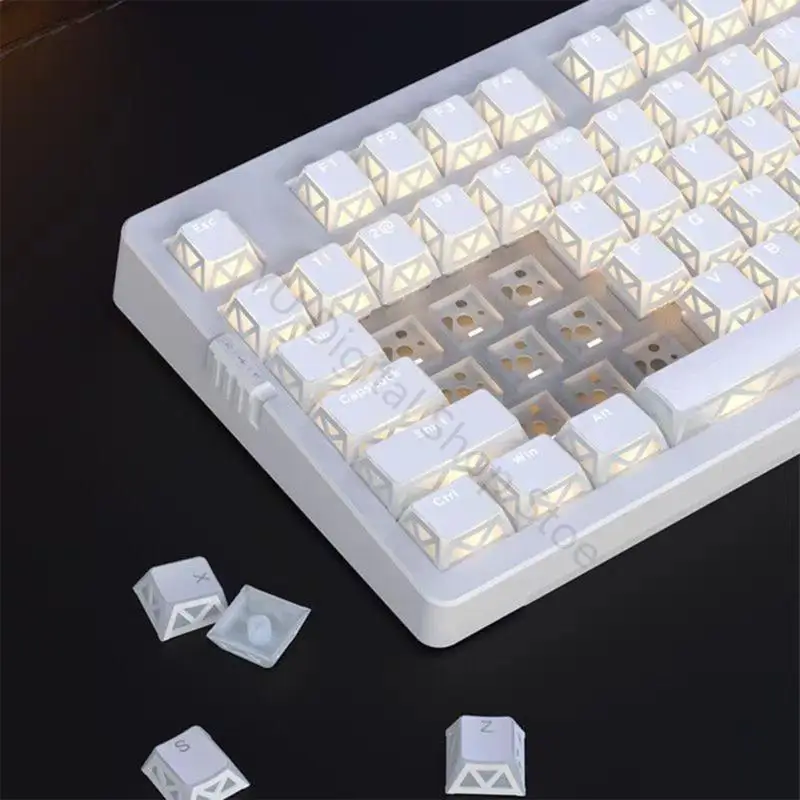 96BA Durchscheinendes Tastenkappen-Set für mechanische Tastatur, 130 Tasten, durchscheinende PBT-PC-Double-Shot-Tastenkappen mit – Detail 5