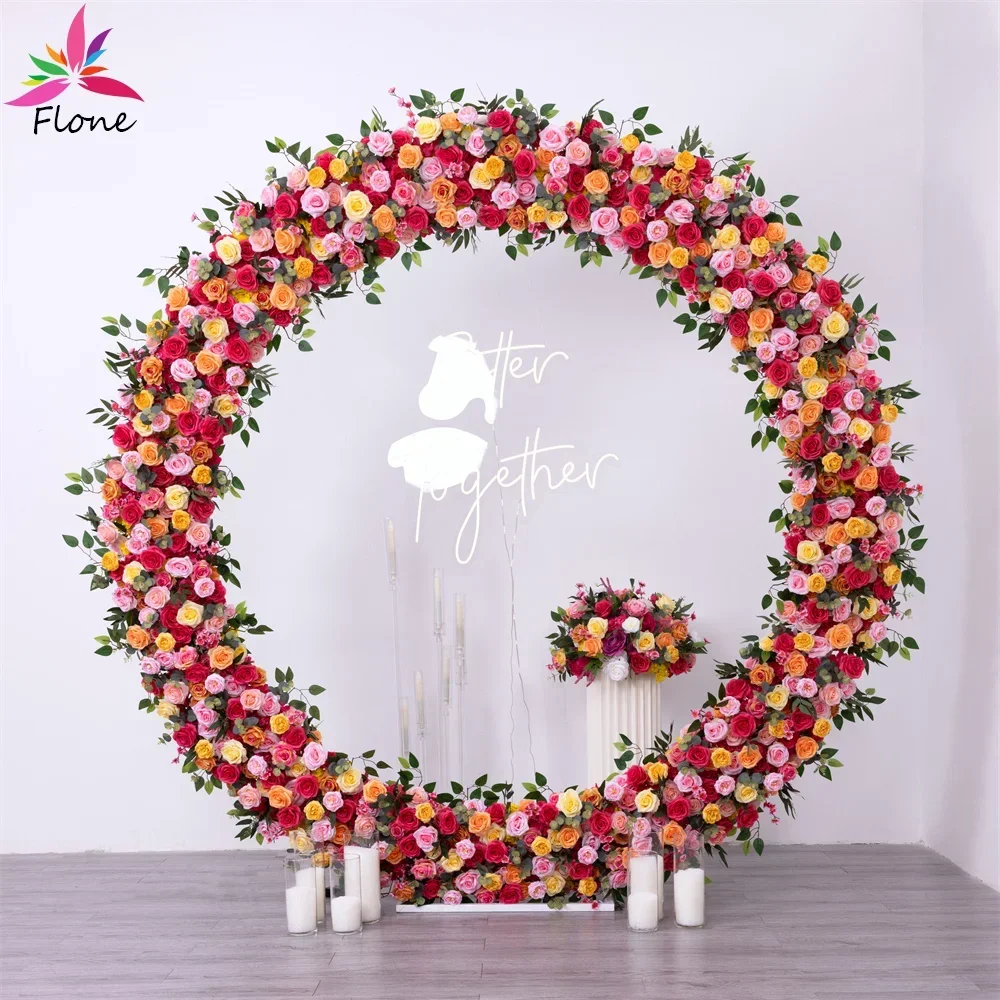 Red Pink Fleur Artificielle Decoration Mariage Circle Artificial Floral Arrangement Rose Eucalyptus Flower Row Decoration H8.9ft