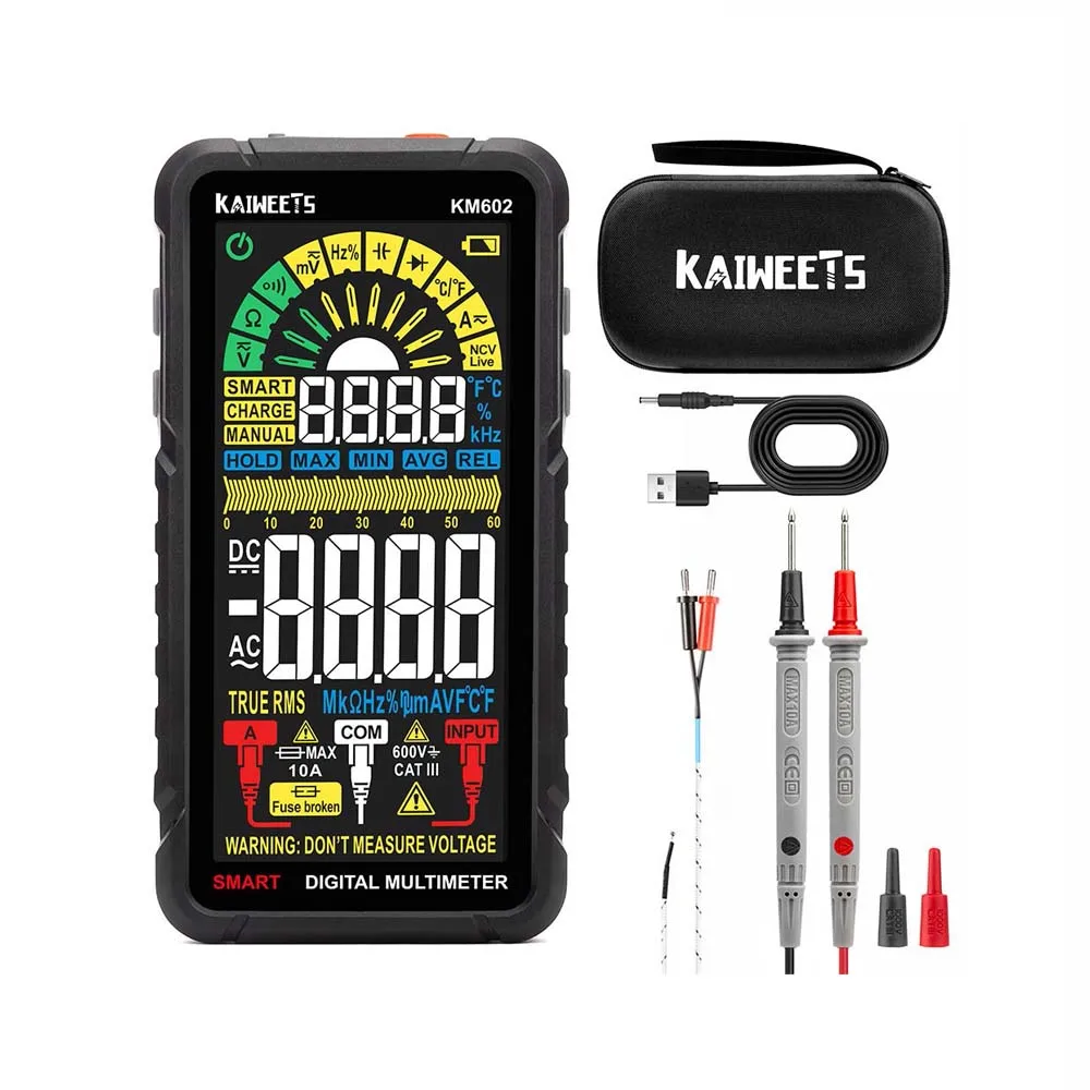 KAIWEETS KM602 Digitalmultimeter 6000 Counts True-RMS-Messgerät Smart/Manual Mode 1200 mAh wiederaufladbarer Akku Taschenlampe Auto-Lock