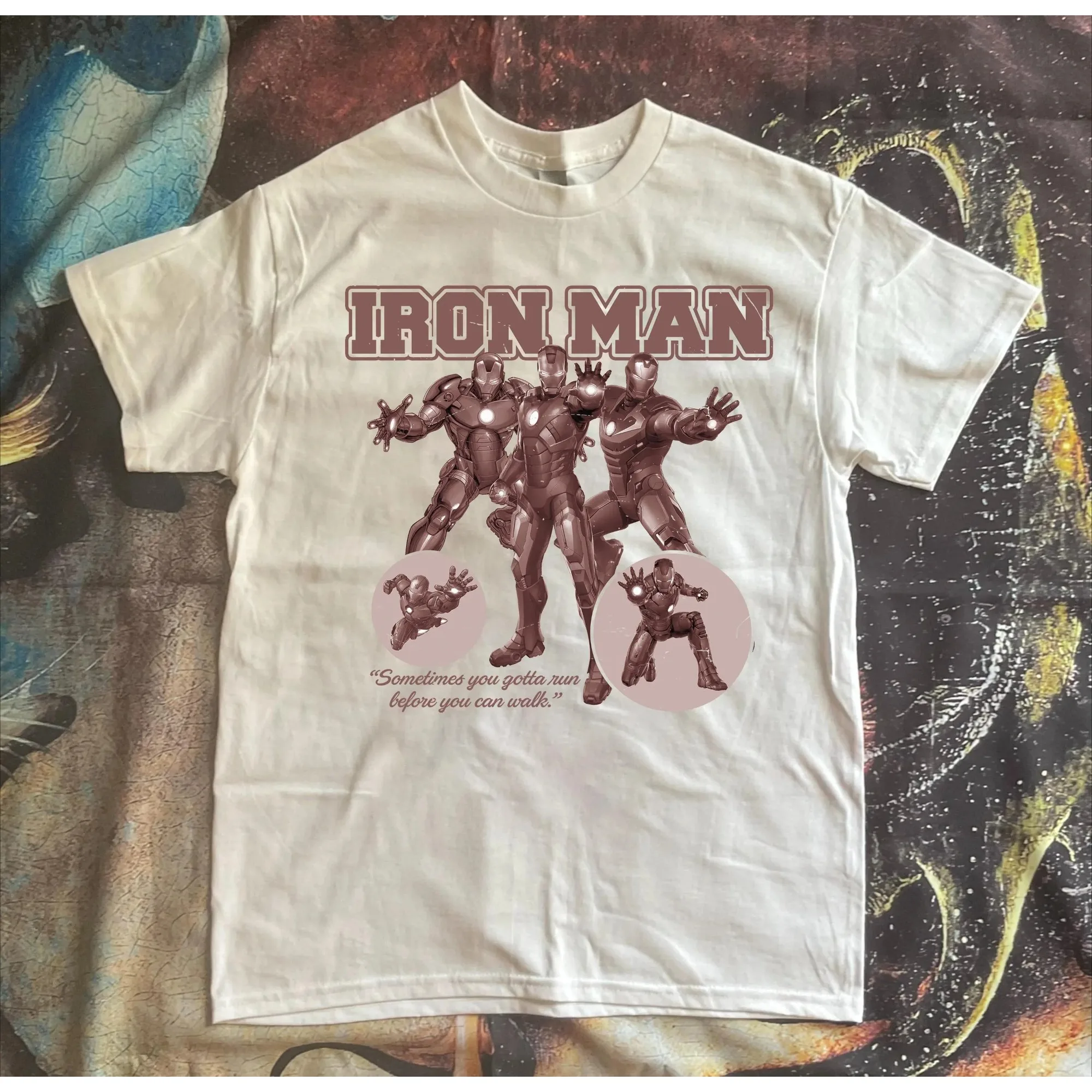 Retro Iron Man Tony Stark Graphic Tee Men Vintage Marvel Superhero Print T-Shirt Washed Oversized Hip Hop Harajuku Cotton Tops