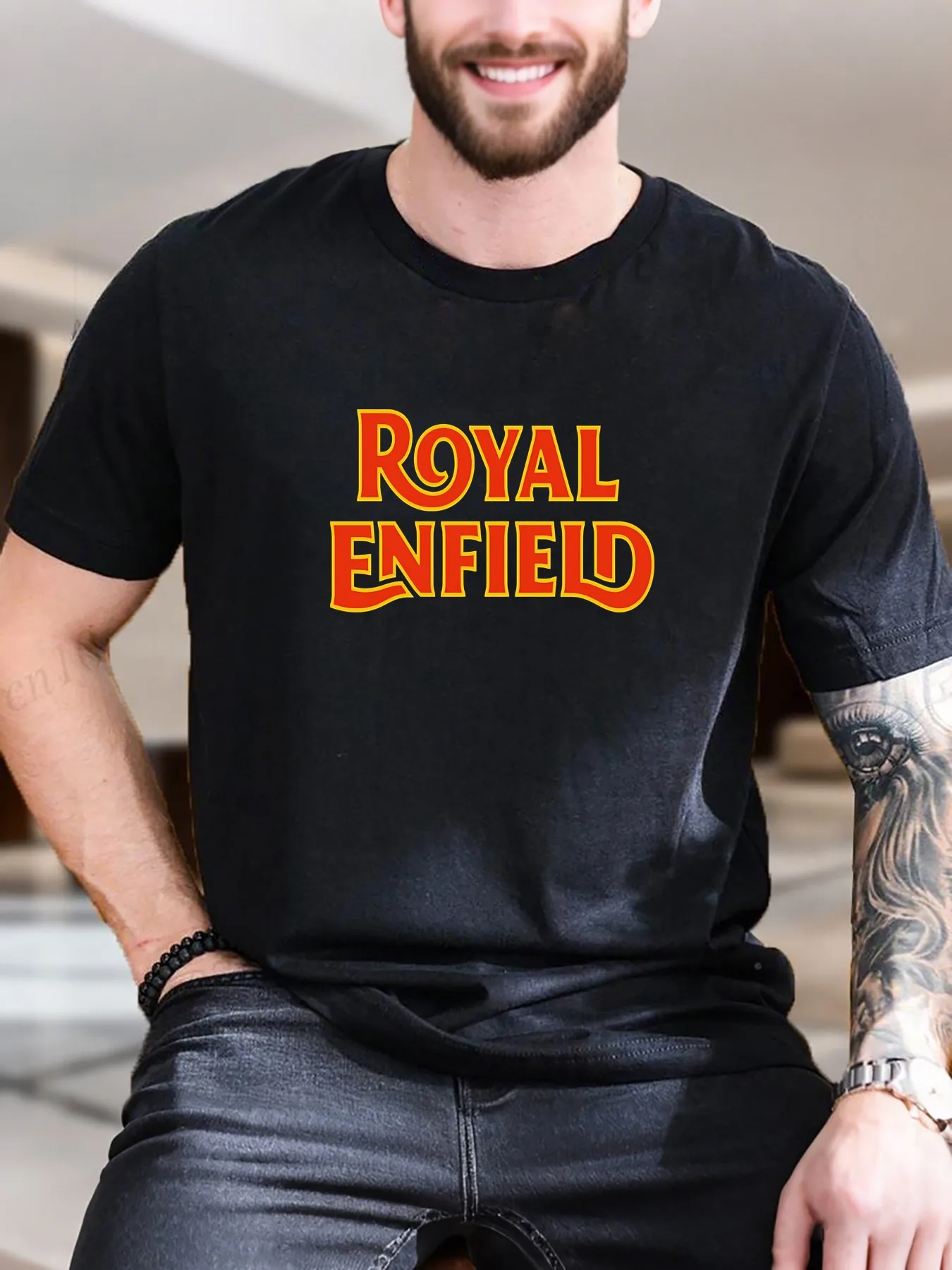 

New Arrival Fashion Printed Men's Cotton T-Shirt Vintage Motorcycle Design Breathable Pure Cotton Comfortable Fit