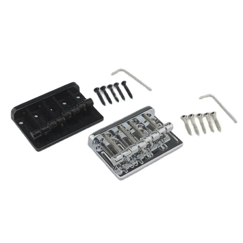 Electric Bass Bridge 4 Strings Chrome Black Body Electric Bass Guitar Hardware Replacement Parts Made in Korea 1 Set