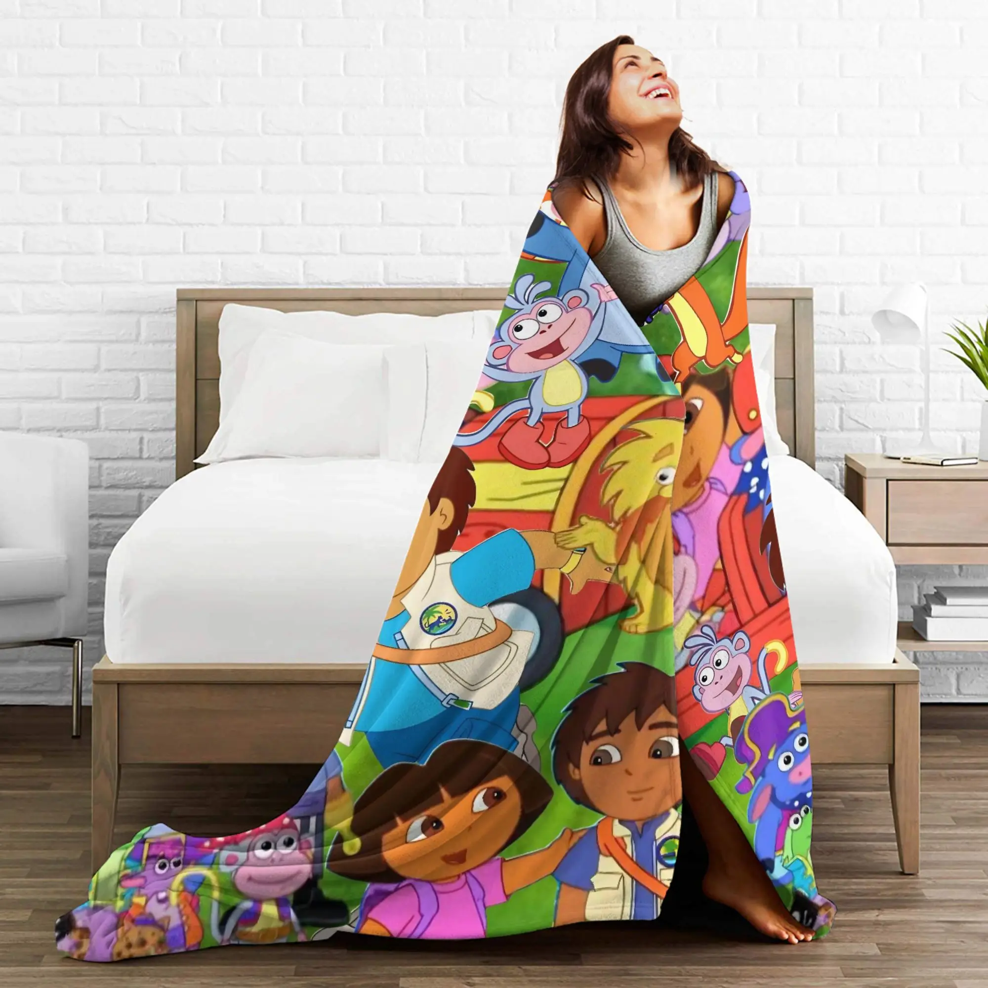 بطانية دافئة ناعمة مزخرفة دوراس المستكشف الكرتون رمي بطانية الفانيلا المفرش لغرفة النوم غطاء سرير أريكة مريح #4