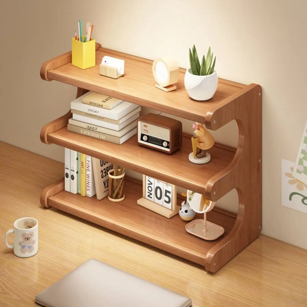 

2/3 Tiers Desktop Storage Rack Space-saving Compact Wood Tabletop Stand Sturdy Easy-to-assemble Simple Shoe Organizer Stationery