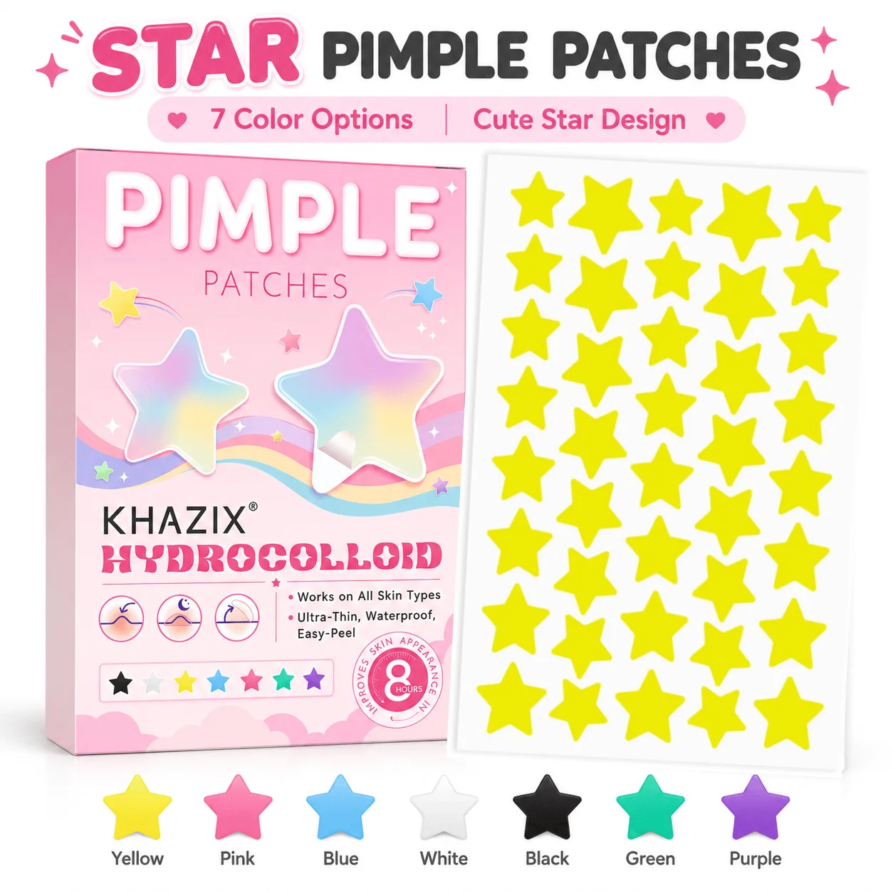 Hydrocolloid Star Shaped Acne Pimple Patches, Thin Invisible Blemish Cover Stickers for Facial Skin Care
