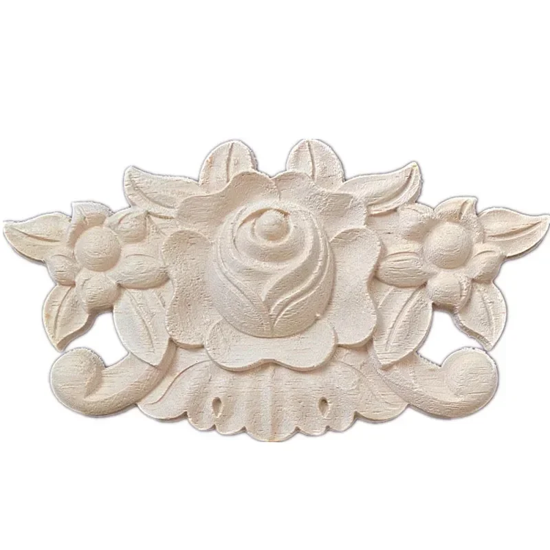 1PC 15cm Chinese Carving Wood Appliques for Furniture Cabinet Unpainted Wooden Mouldings Decal Vintage Home Decor Decorative