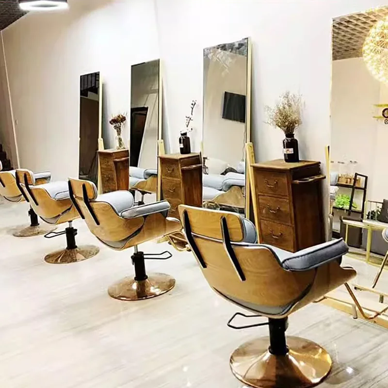 Barbershop sedia da salone di lusso Retro Gold Leg Beauty Vintage Salon Chair portatile girevole Silla De Barbero mobili commerciali