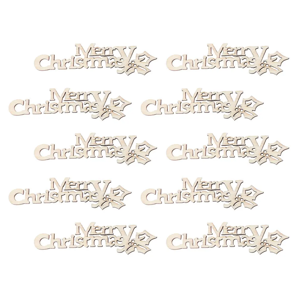 

10 Pcs Diy Painting Tags Xmas Wood Letter Christmas Slices Tree Hanging Ornament