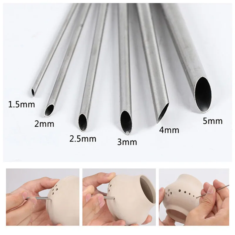 6pcs Stainless Steel Pottery Puncher Sculpture Modeling Full-circle Perforated Purple Sand Pot Making Tool Polymer Clay Tool