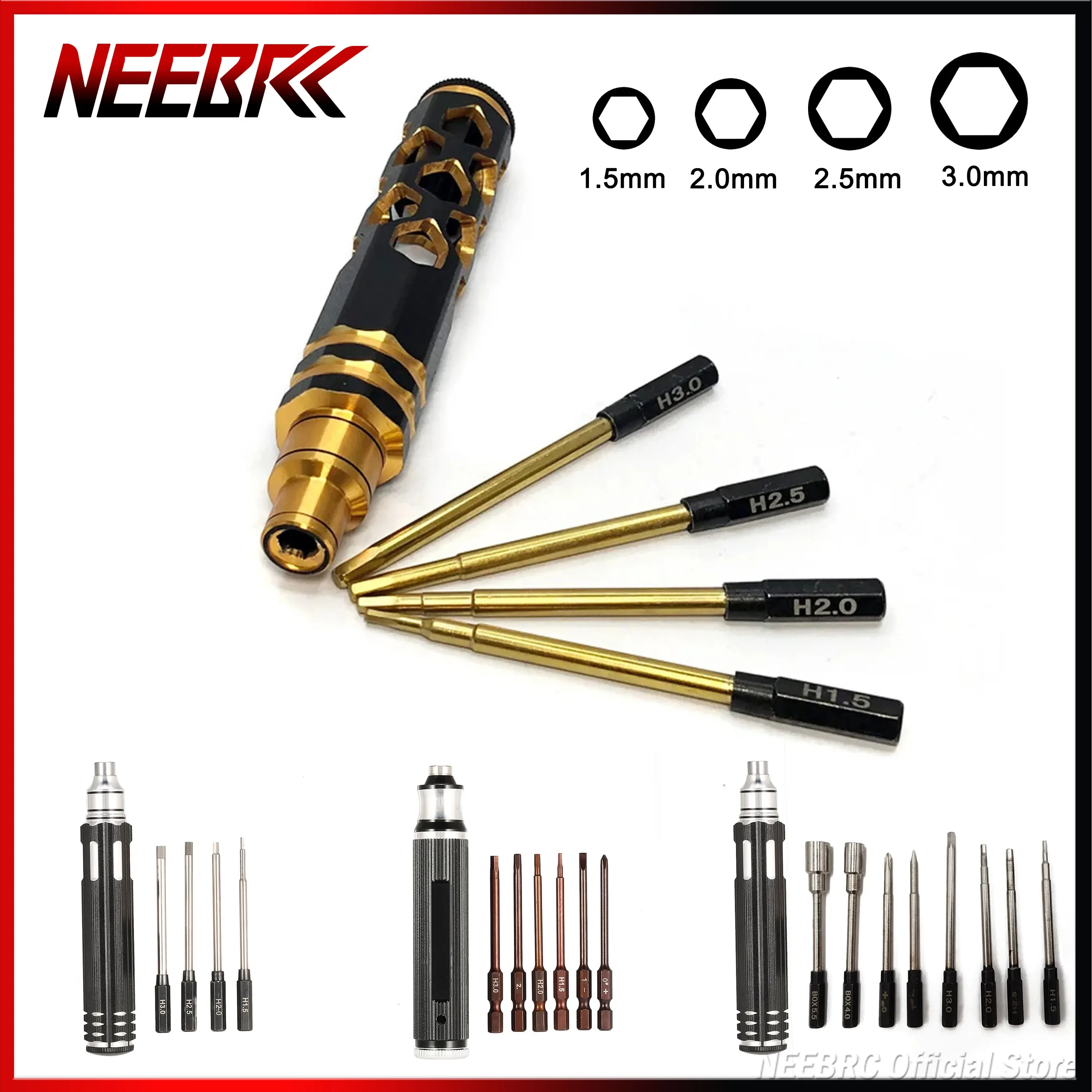 

4 in 1/6 in 1/8 in 1 Screwdriver Set 1.5mm 2.0mm 2.5mm 3.0mm Metal Hex Hexagonal Repair Tool Kit for RC Aircraft Car Boat Part