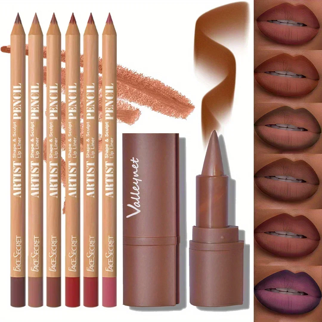 Zestaw 2 szt. Drewniana kredka do ust i zestaw szminek Aksamitny matowy kształt kredki, stożkowa końcówka, łatwa do konturowania