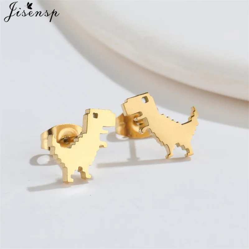 Brincos de Dinossauro de Aço Inoxidável Dourado para Mulheres e Meninas, Minimalista Animal Studs, Jóias Kawaii, Acessório Bonito