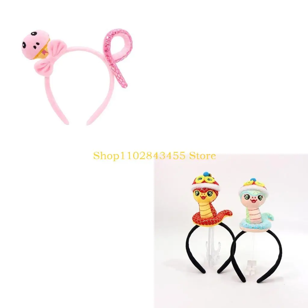 49MC Cartoon Headbands New Year Snake Headwear Hairbands Fun Headwear New Year