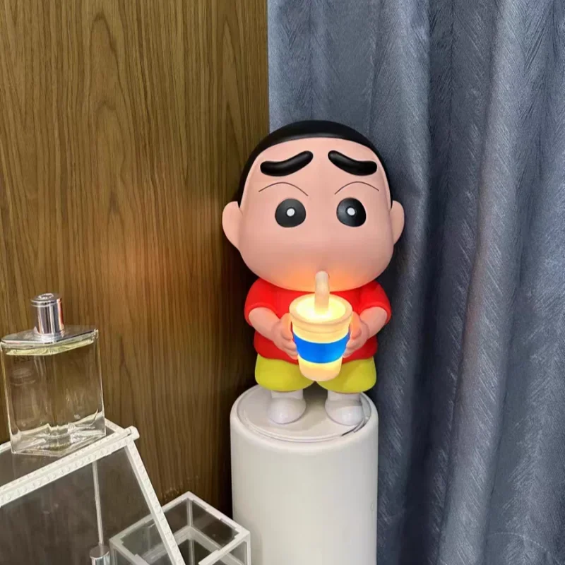 35cm Anime Figure Crayon Shin-Chan Drinking Water Cup With Light Pvc Model Handmade Cute Doll Ornaments Collectible Birthday Toy