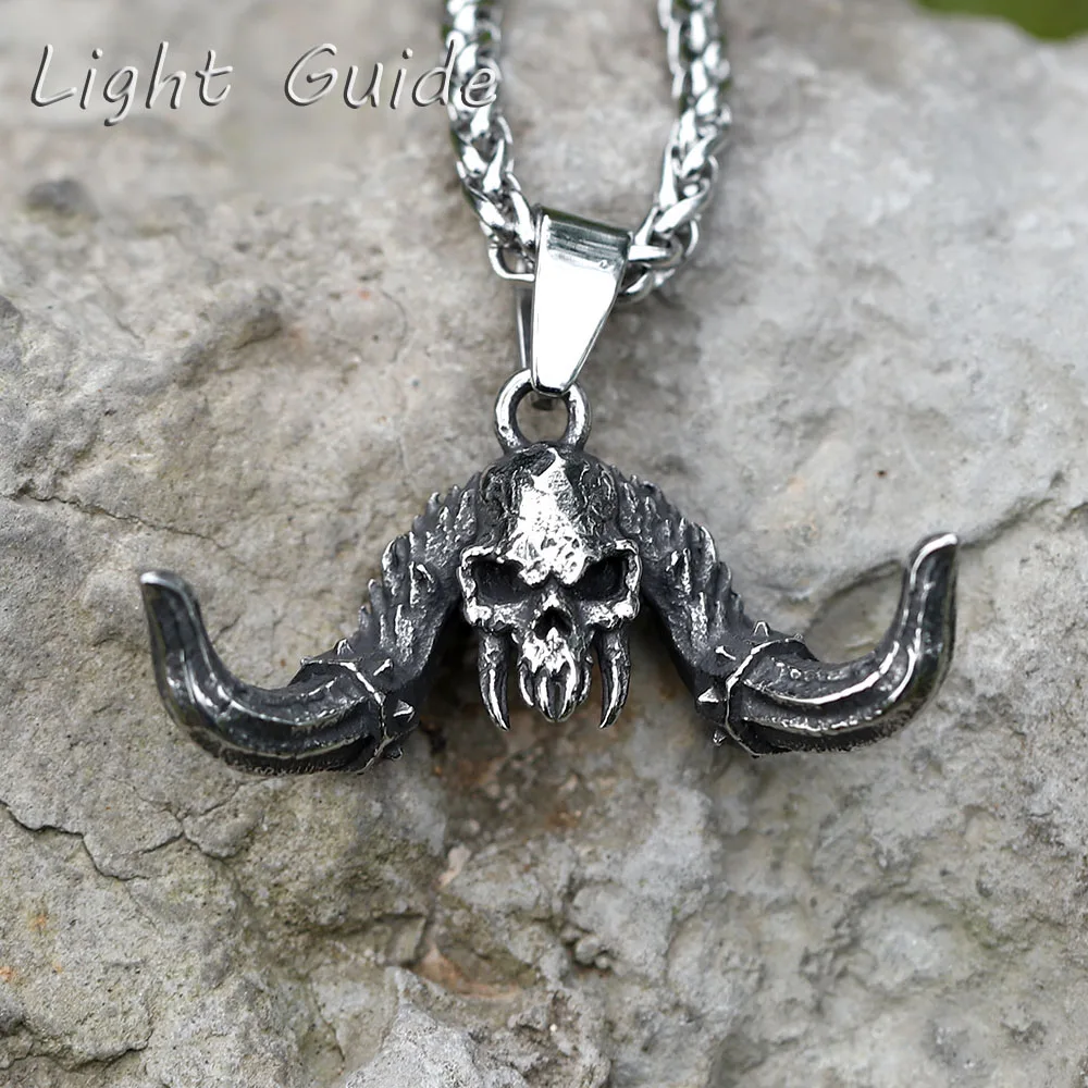 2022 NEW Men's 316L stainless-steel Satan's Fallen Angel skull Pendant Necklace for teens punk biker Jewelry Gift free shipping