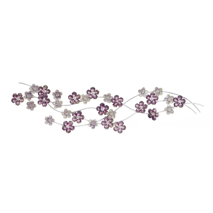 

Purple Metal Slim Wavy Floral Wall Decor with Gold Flakes