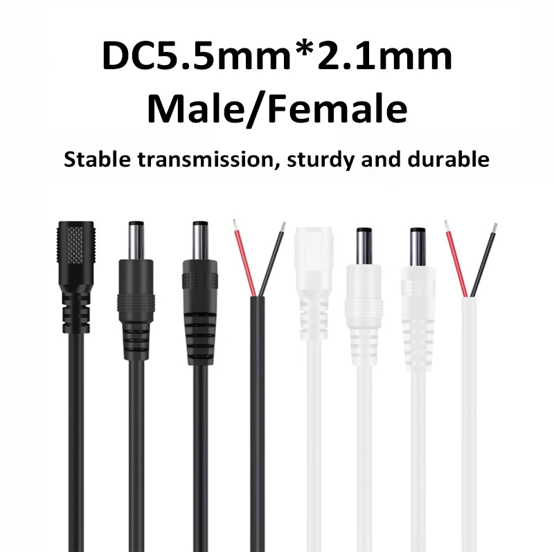 1PCS 5.5x2.1mm DC Male Female Power Plug Cable Wire Jack Adapter Connector for CCTV Single Color 3528 5050 LED Tape Light