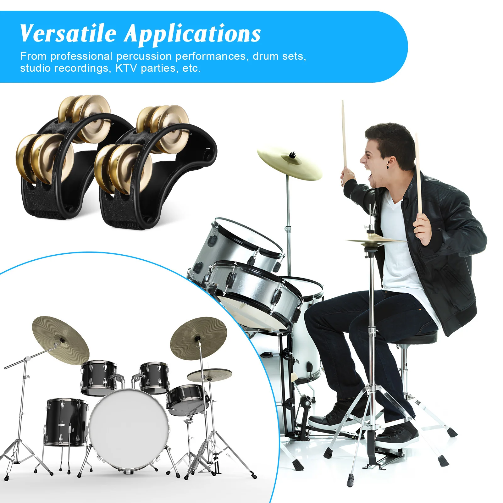 4개입 더블 로우 풋 탬버린 ABS 메탈 징글 풍부한 음색의 악기 성인 및 어린이용 편안한 무대 공연용