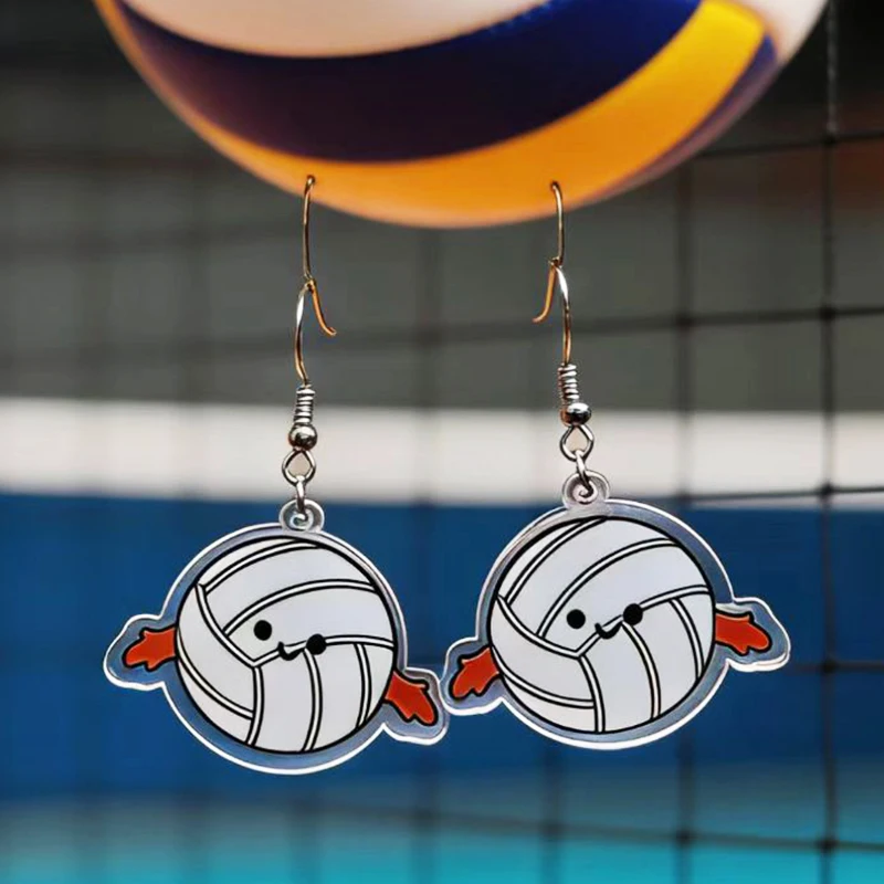 New Cute Volleyball, Basketball, Baseball, Football Happy Face Arm Swing Earrings Double sided Acrylic Sports Style Earrings