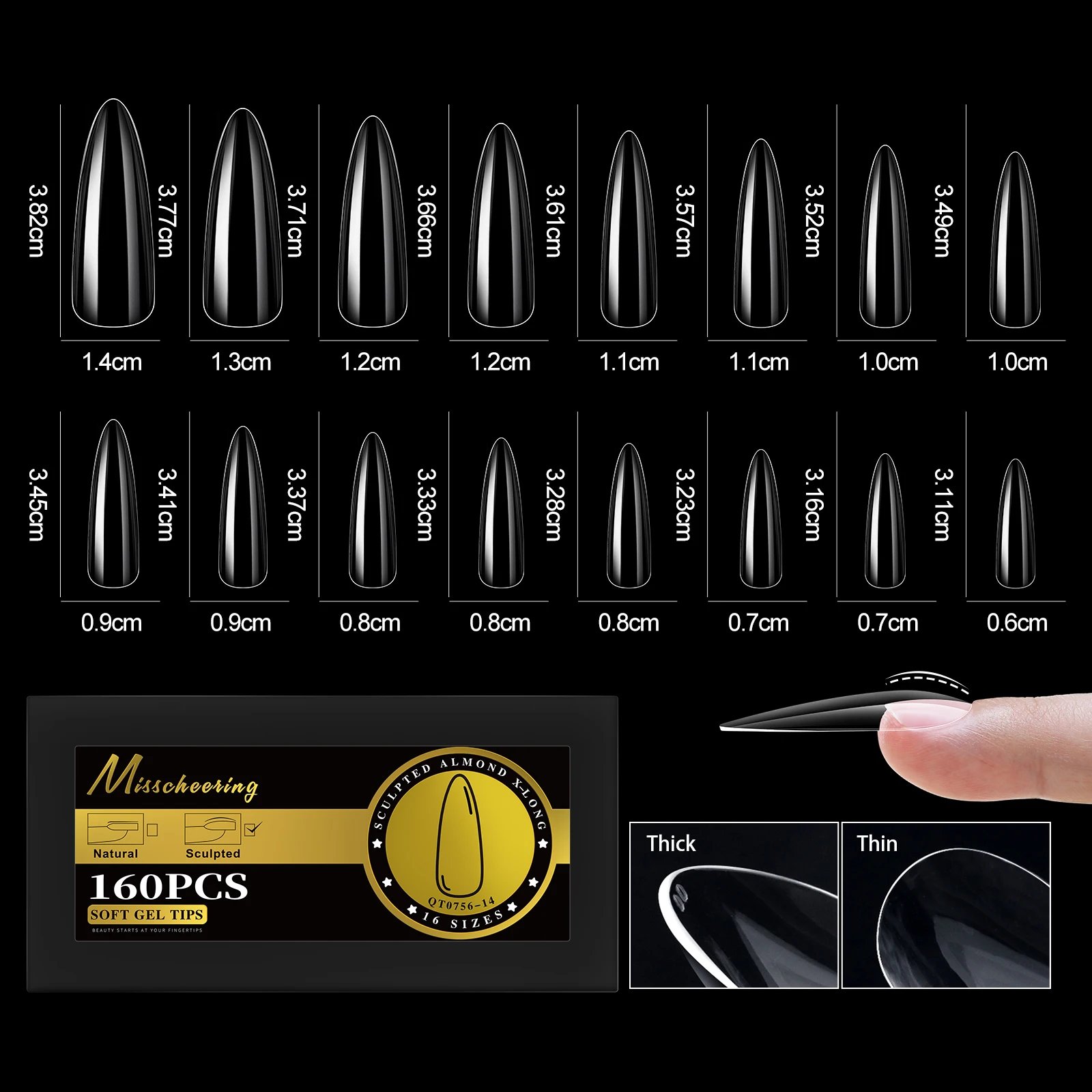 S-2XL puntas de uñas postizas brillantes, Gel suave esculpido, ataúd de almendra, Stiletto, cubierta completa, prensa en uñas, suministro de extensión Artificial DIY