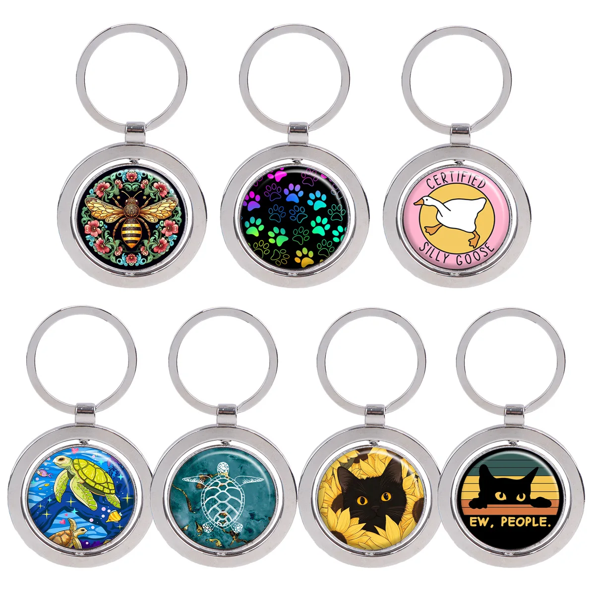 

Sea Turtle Rotatable Metal Keychain Black Cat Motorcycles Cars Keys Decoration Can Rotate 360 ° Fashion Circular Keyring Gifts