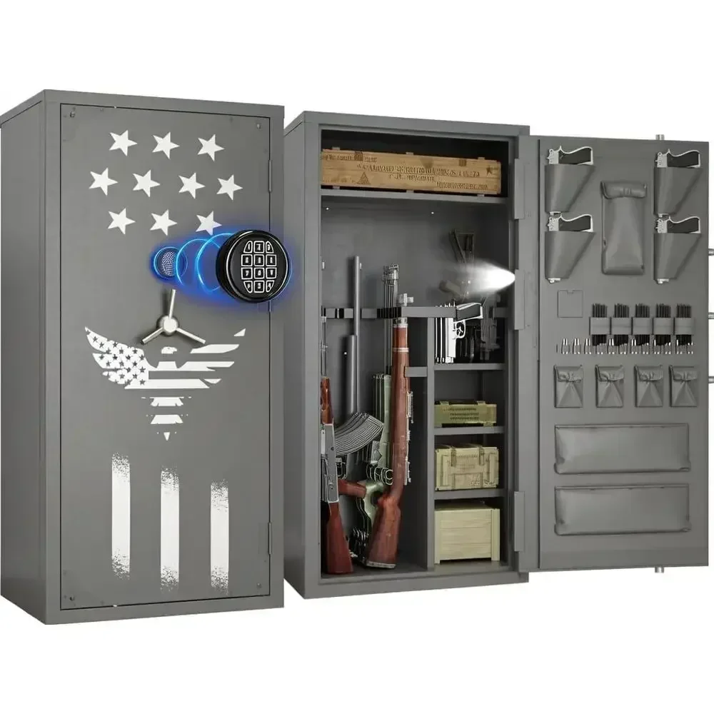 30-40 Capacity Gun Safe with Removable Shelves, Silent Operation, LED Lighting, and 180° Door Organizer (Grey)