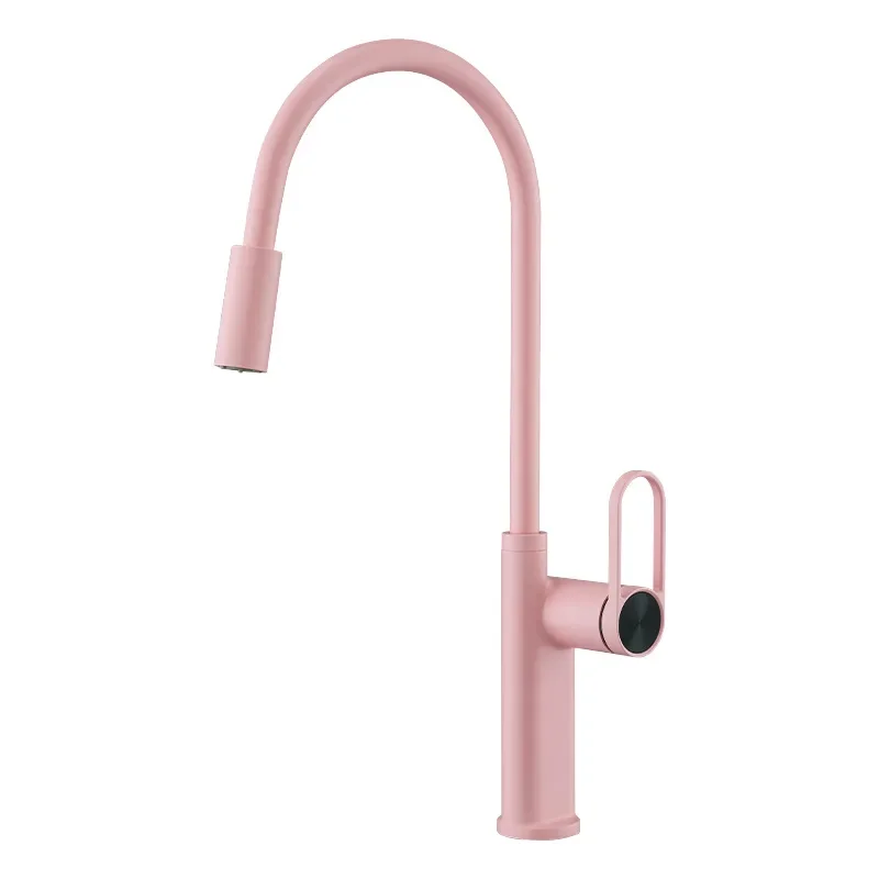 

Pink all-copper personalized vegetable basin faucet rotating multi-functional pulling kitchen faucet