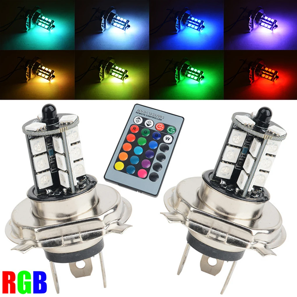 Imagem -04 - Luz de Nevoeiro Led Colorido com Controle Remoto Drl Condução Cauda Lâmpada Atmosfera Lâmpada Reversa Rgb 5050 27smd h4 Pcs