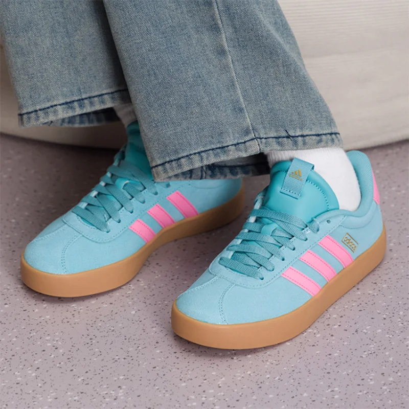 

adidas Cyan Pink Suede Gum Sole Skate Shoes Gold Badge Three Stripe Retro Low Top Casual Sneakers Women Men IH6518