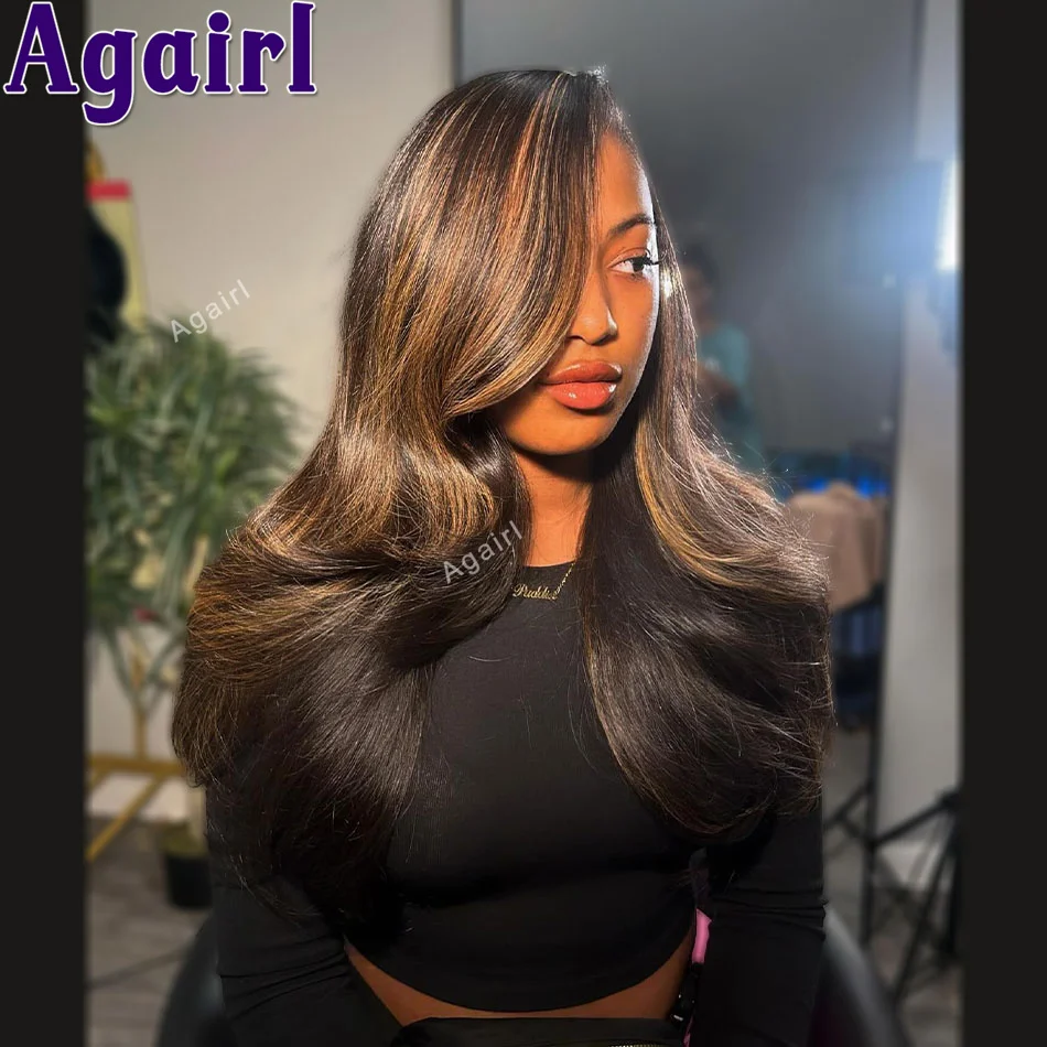 Perruque Lace Closure Wig Body Wave Brésilienne Naturelle, Cheveux Blonds à Reflets 1B/27, 13x6, 5x5, pour Femme Africaine